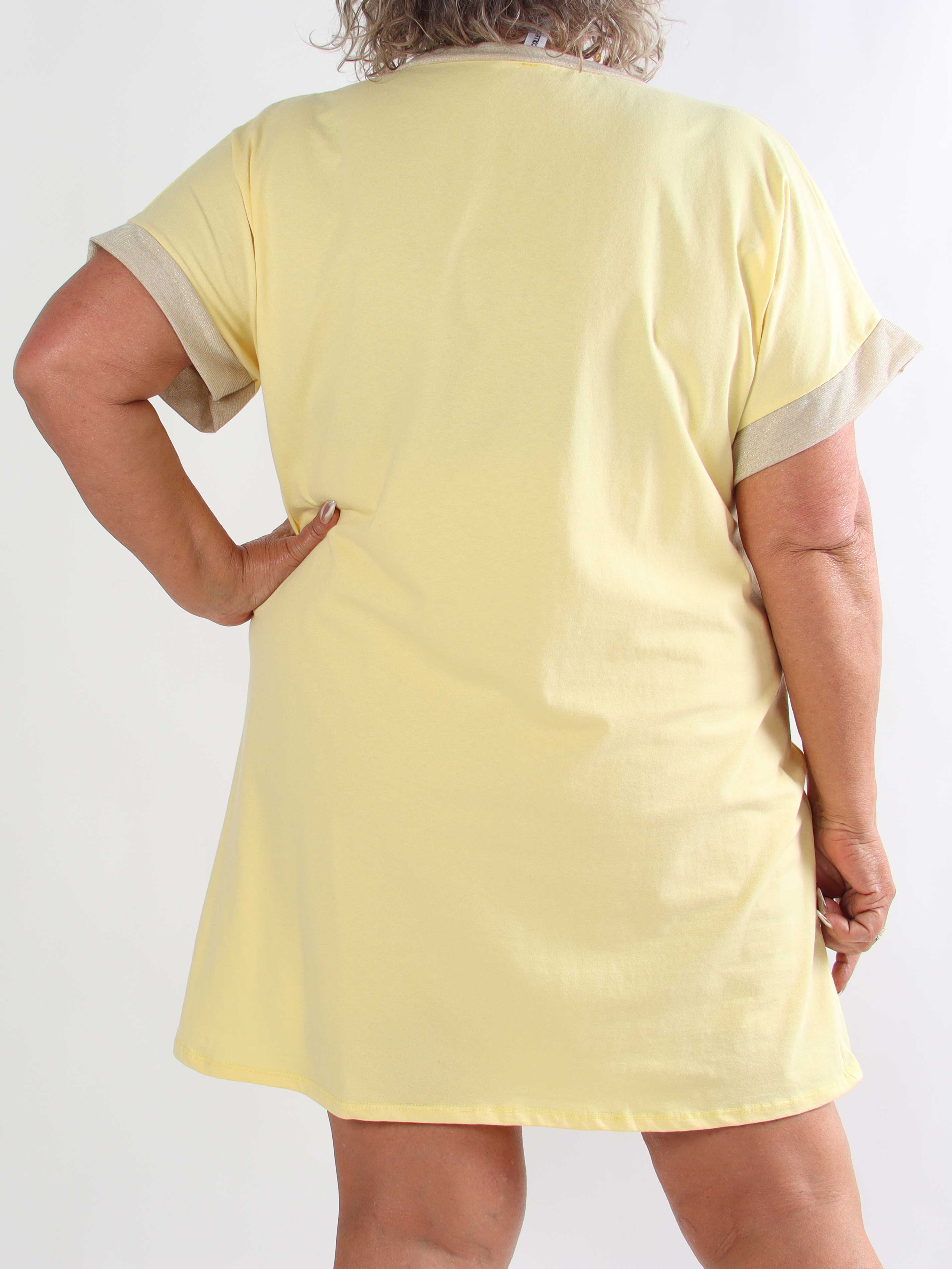 Zandra - Plus size t-shirtkjole i bomuld med citroner og guld detaljer